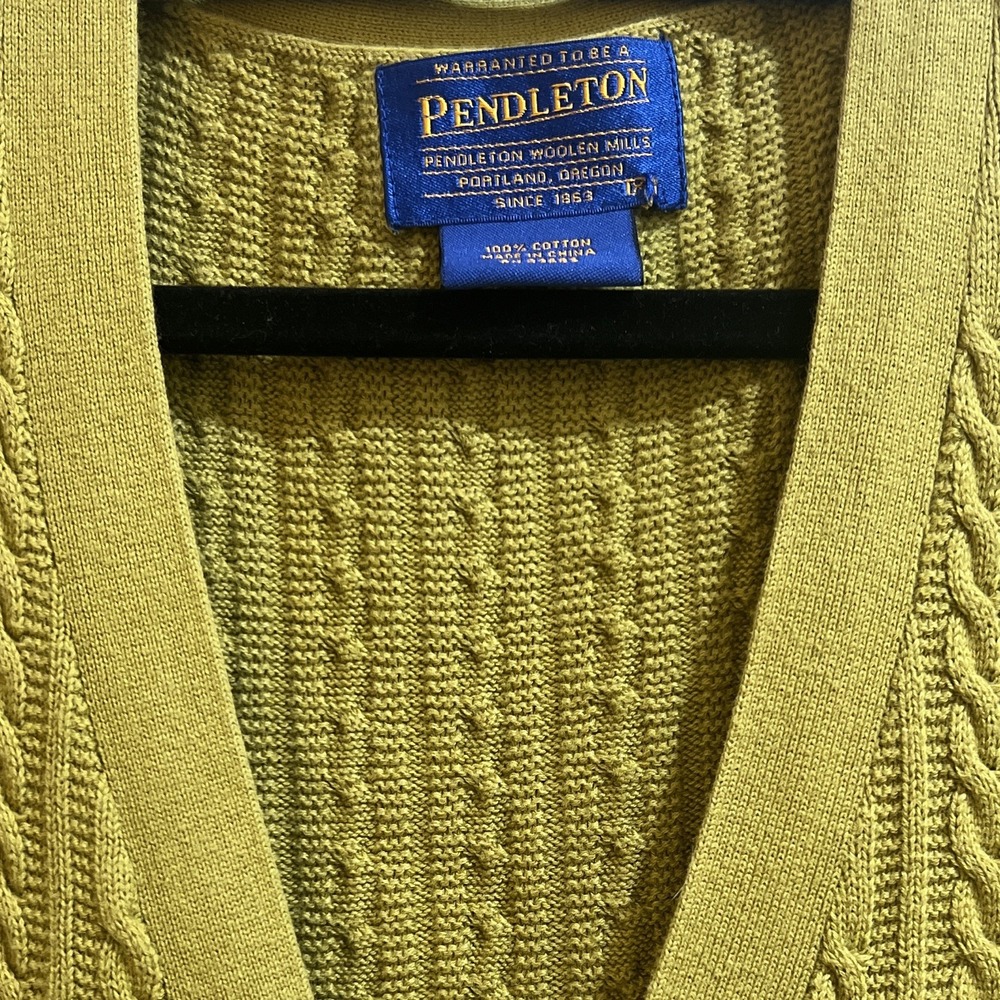 Pendleton Men's XL Green Cotton Cableknit Sweater Vest Made In USA